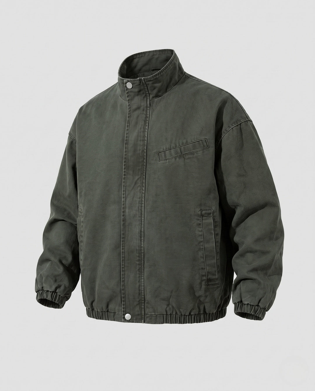 Unisex oversize funkcjonalna-Fieldjacke mit Stehkragen, verdeckter Druckknopfleiste und elastischem Saum