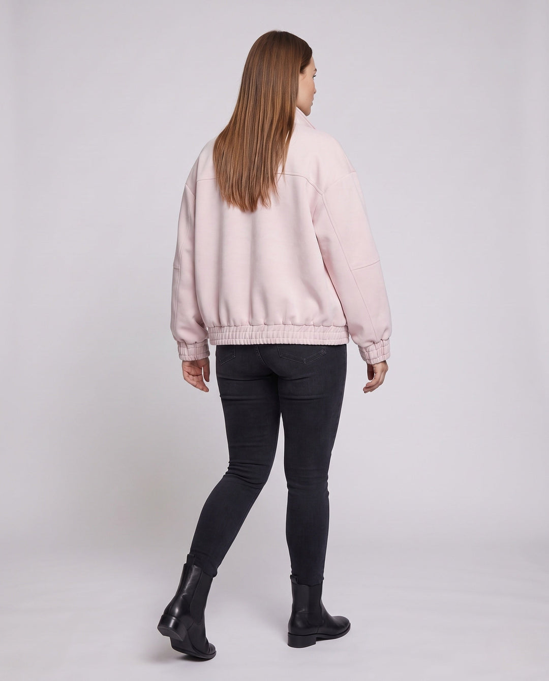 Unisex oversize Velours-Optik Übergangsjacke mit Zwei-Wege-Metallreißverschluss, Stehkragen &amp; elastischem Saum