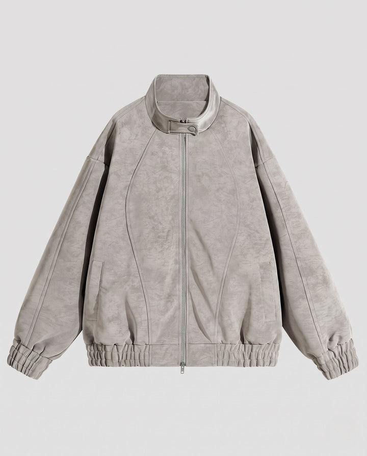 Unisex oversize Velours-Optik Übergangsjacke mit Zwei-Wege-Metallreißverschluss, Stehkragen &amp; elastischem Saum