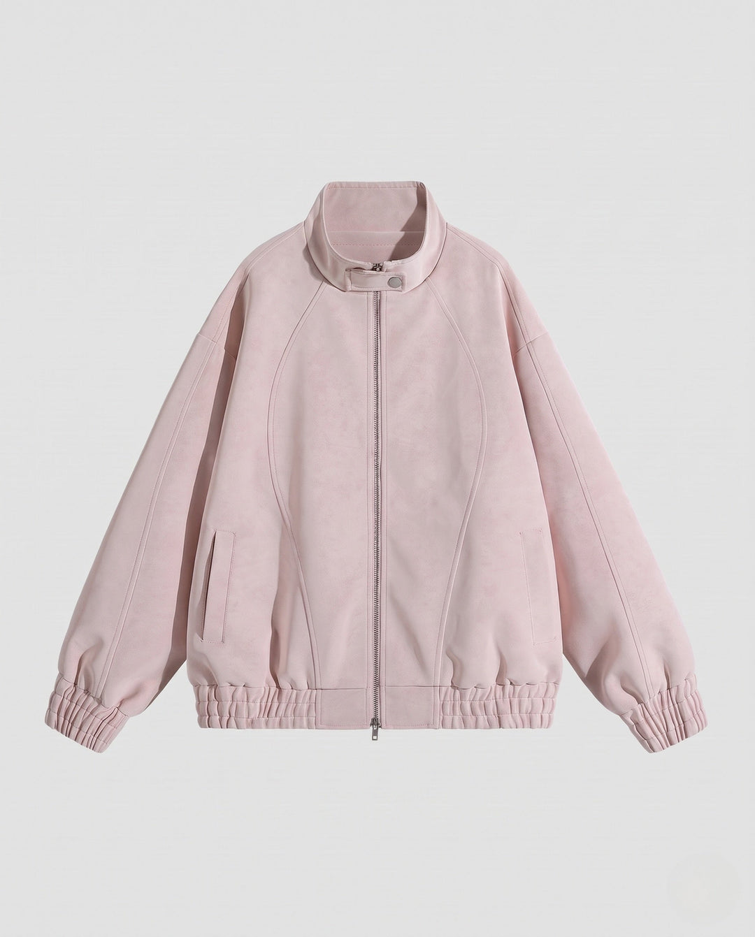 Unisex oversize Velours-Optik Übergangsjacke mit Zwei-Wege-Metallreißverschluss, Stehkragen &amp; elastischem Saum