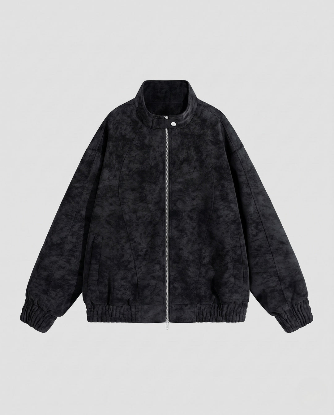 Unisex oversize Velours-Optik Übergangsjacke mit Zwei-Wege-Metallreißverschluss, Stehkragen &amp; elastischem Saum