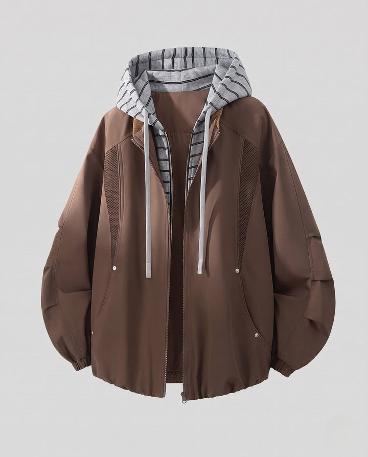 Unisex oversize-Windjacke mit gestreifter Kapuzenblende, Mesh-Einsätzen &amp; Tunnelzug