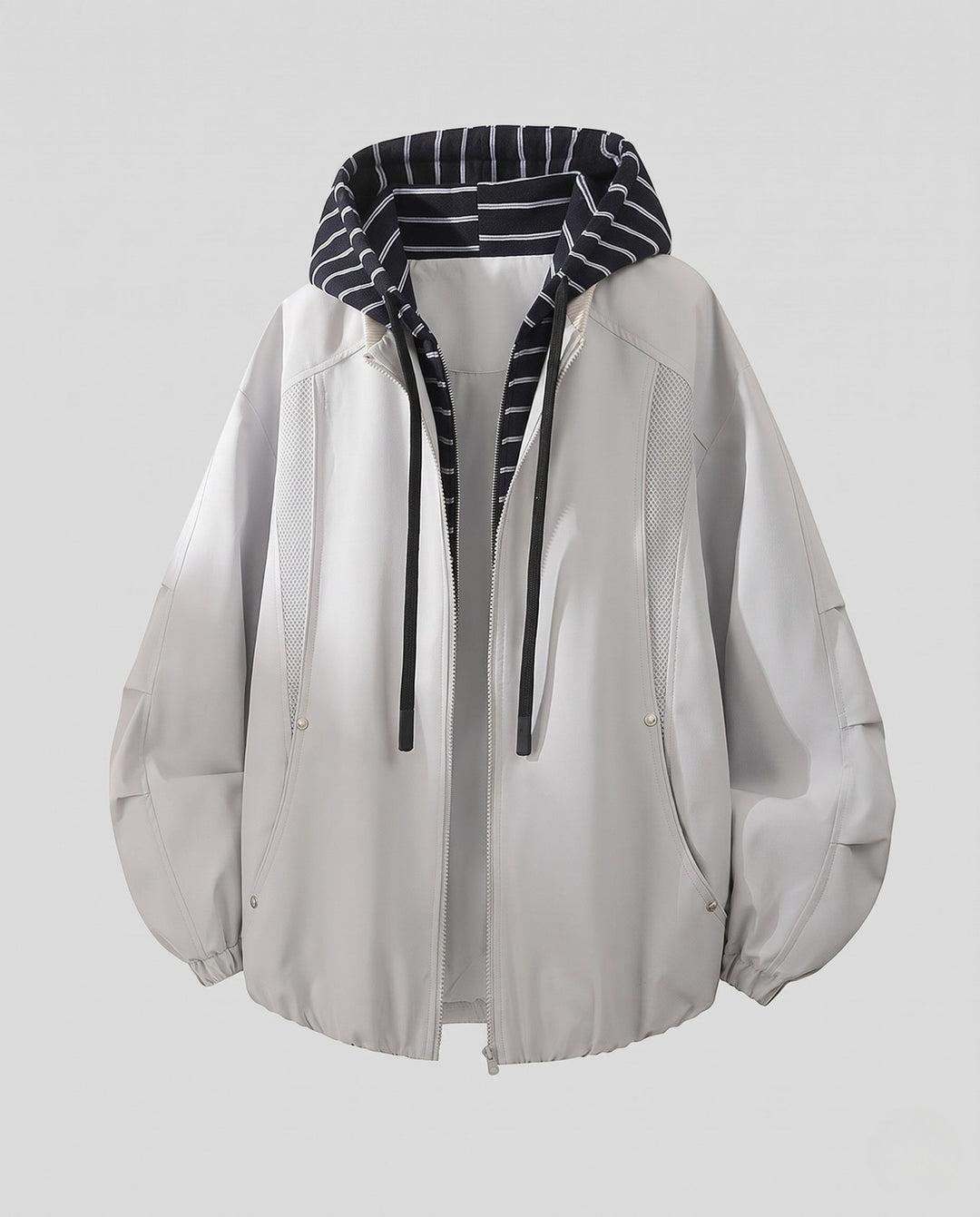 Unisex oversize-Windjacke mit gestreifter Kapuzenblende, Mesh-Einsätzen &amp; Tunnelzug