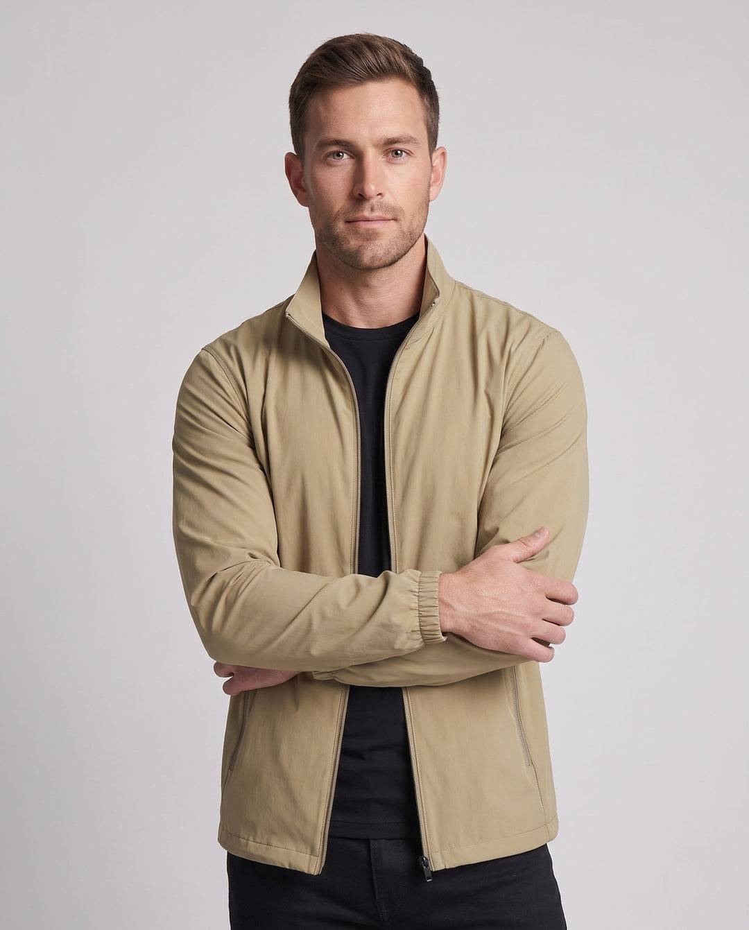 Unisex Ultraleichte zamkiem-Übergangsjacke mit Stehkragen, Reißverschlusstaschen &amp; windabweisendem Material