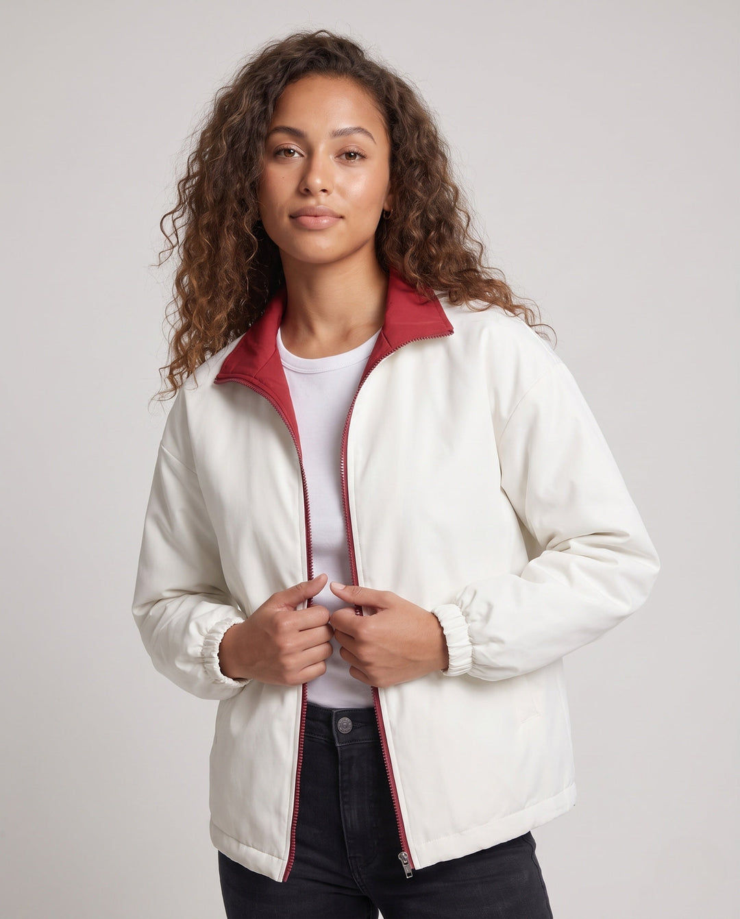 Unisex Wende-Übergangsjacke mit hochschließendem Kragen, Reißverschluss &amp; elastischen Bündchen