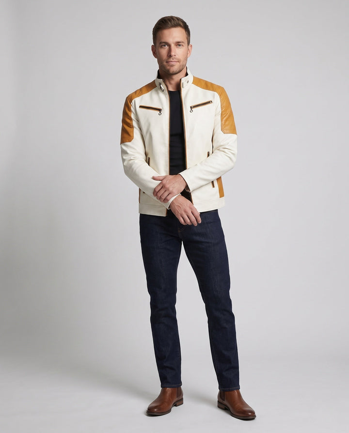 Męski Fashion Imitacja skóry Kurtka z Pikowany Szczegóły 1788322039