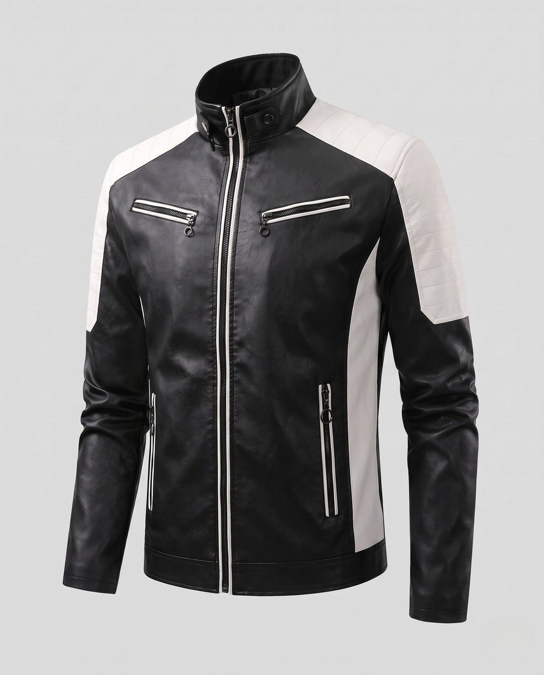Męski Fashion Imitacja skóry Kurtka z Pikowany Szczegóły 1788322039