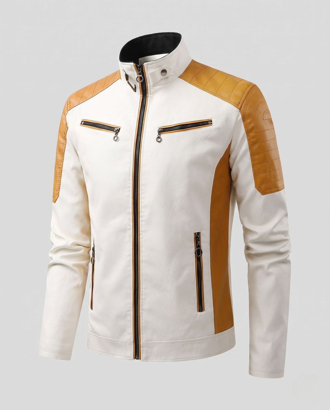 Męski Fashion Imitacja skóry Kurtka z Pikowany Szczegóły 1788322039