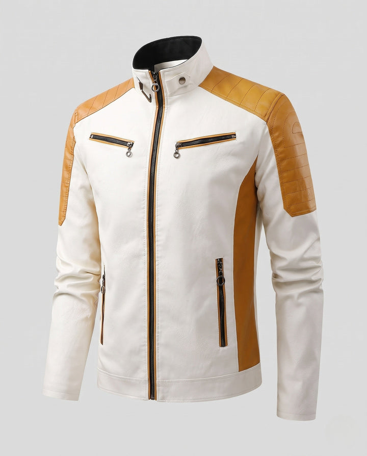 Męski Fashion Imitacja skóry Kurtka z Pikowany Szczegóły 1788322039