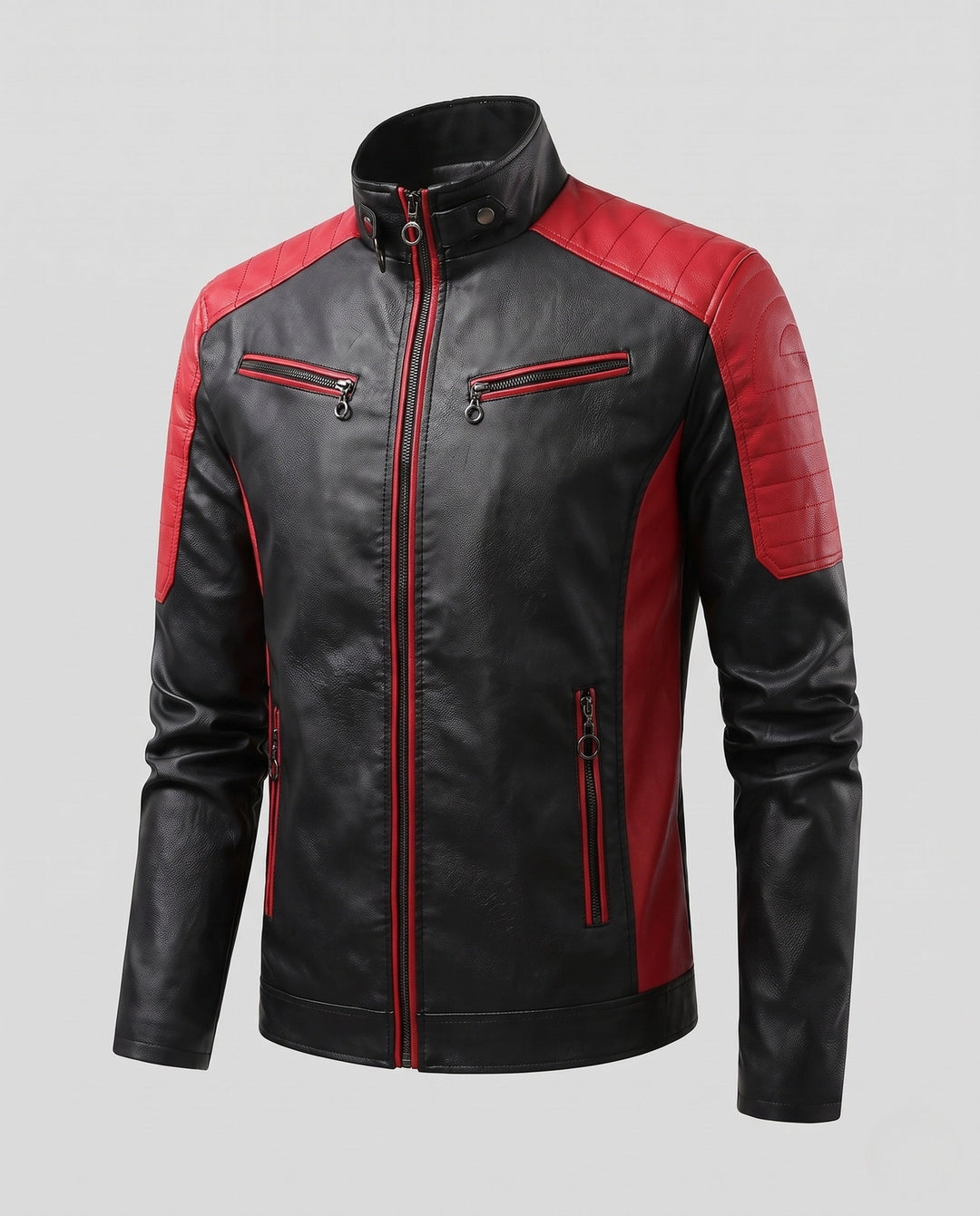 Męski Fashion Imitacja skóry Kurtka z Pikowany Szczegóły 1788322039