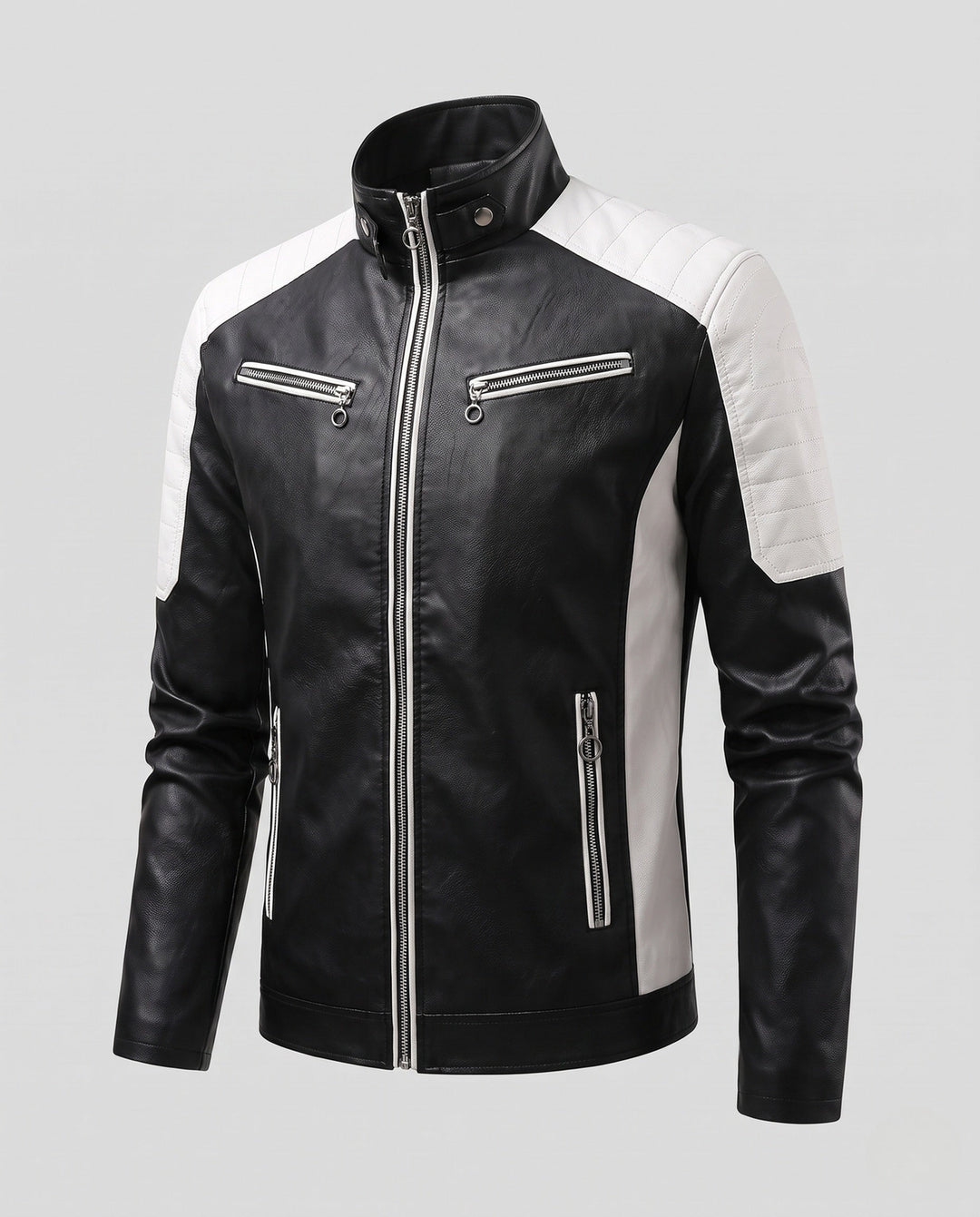 Męski Fashion Imitacja skóry Kurtka z Pikowany Szczegóły 1788322039