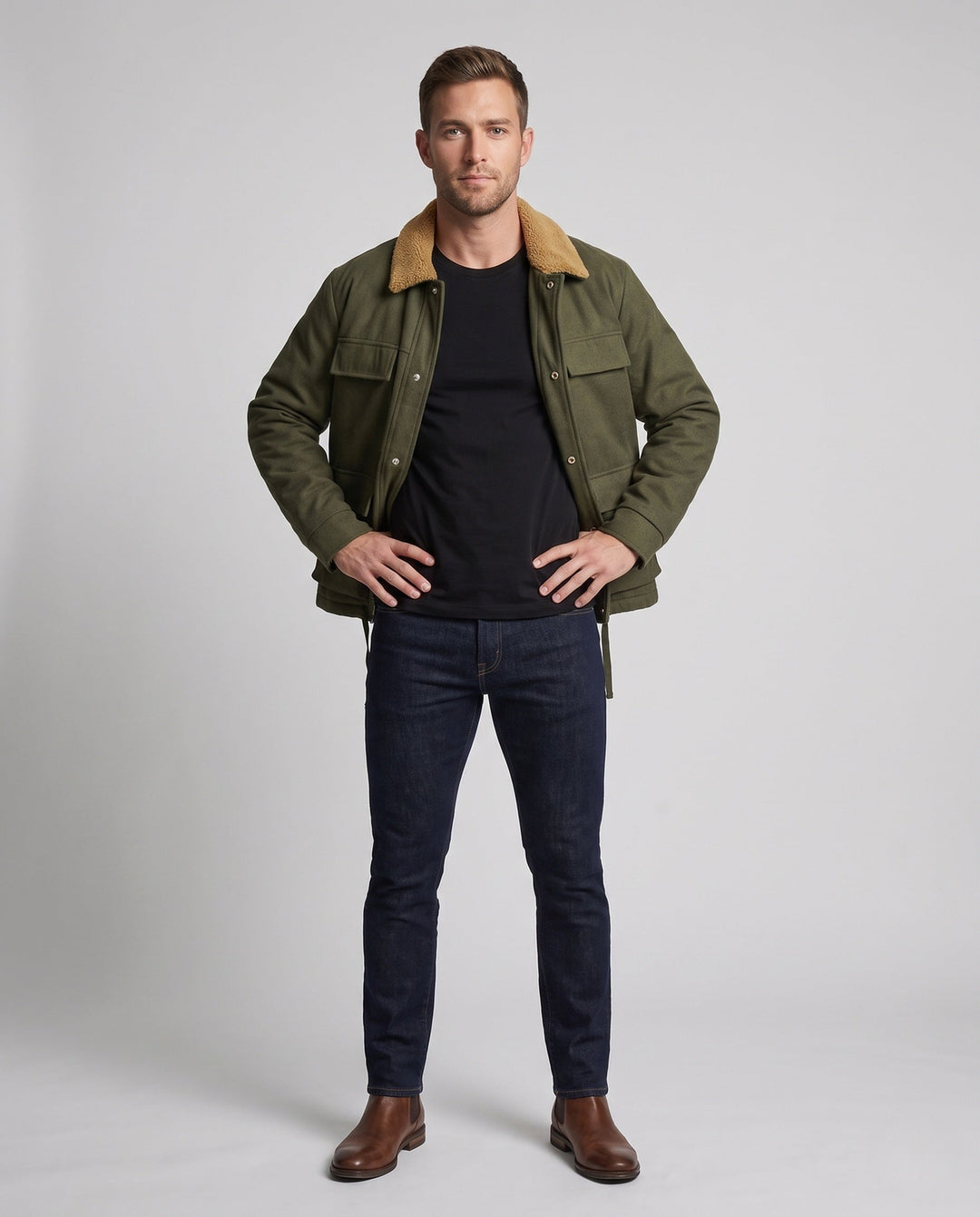 Męski Stylowy Transitional Kurtka z Polar teddy Wewnętrzny Podszewka