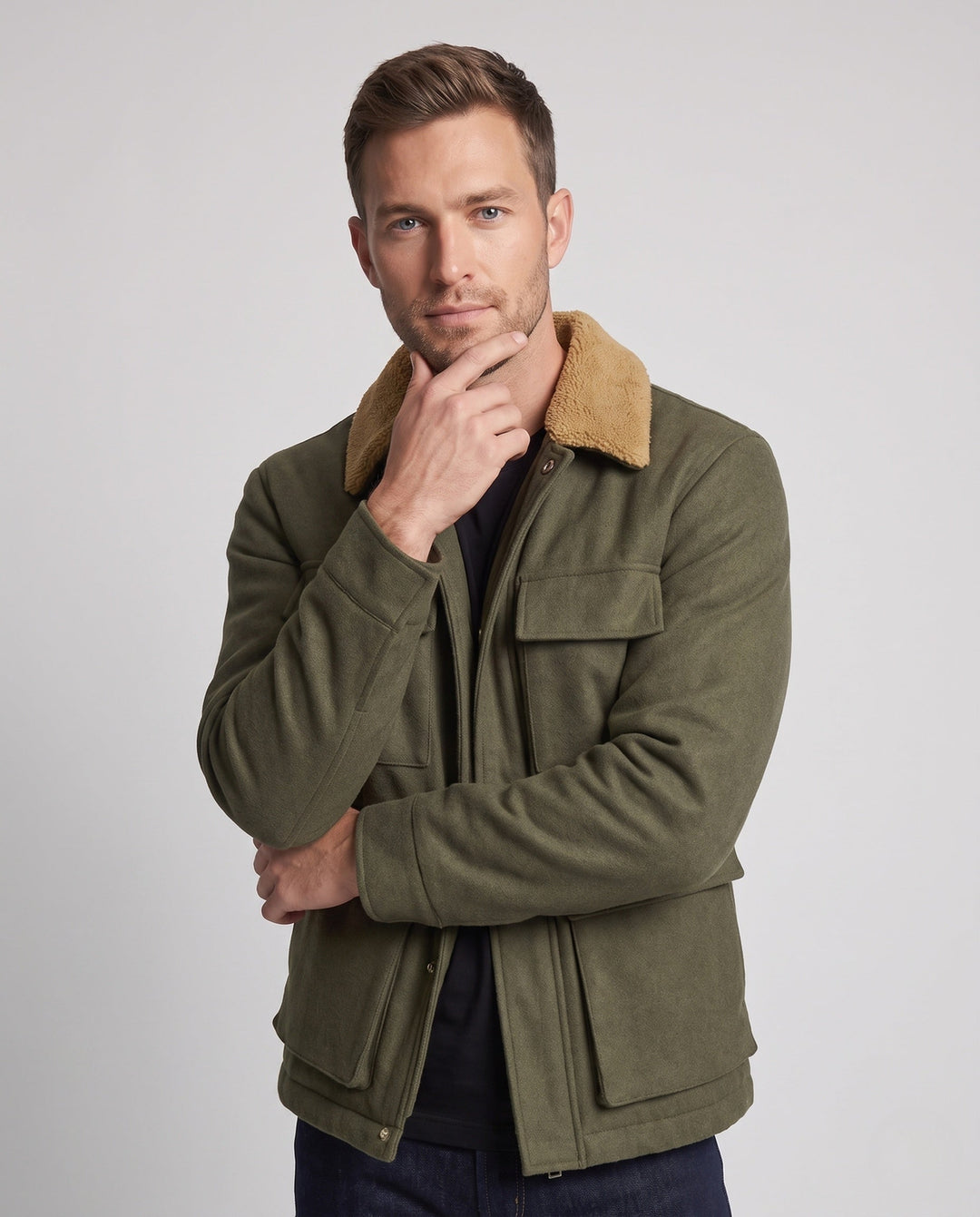 Męski Stylowy Transitional Kurtka z Polar teddy Wewnętrzny Podszewka