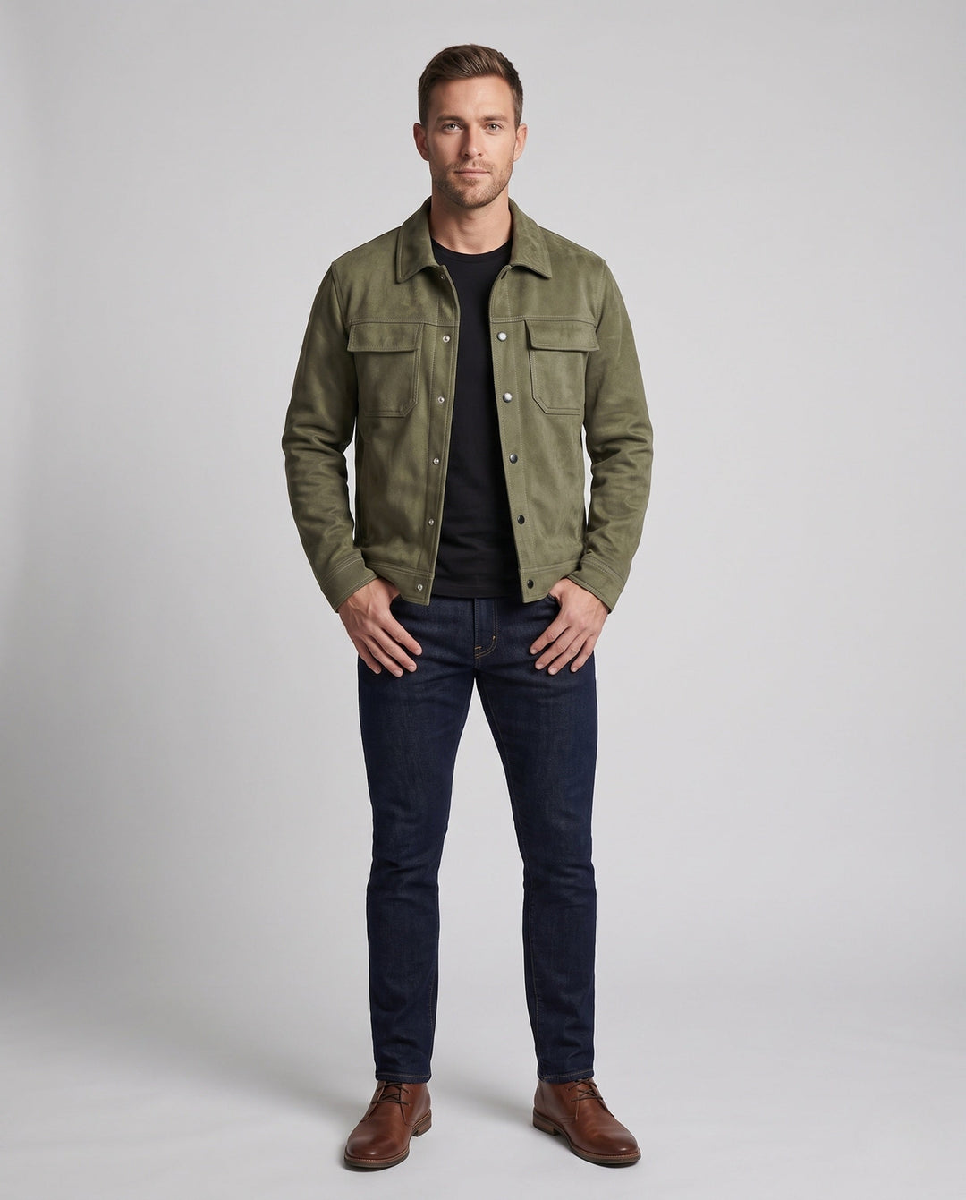 Męski Fashion Suede Kurtka z Praktyczny Kieszenie