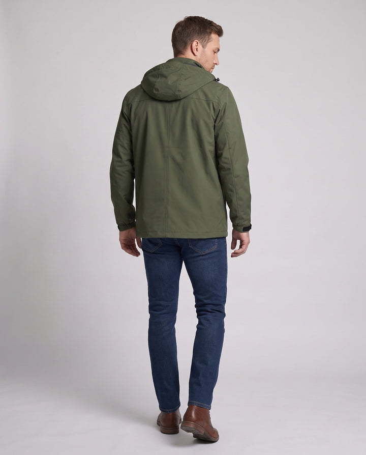 Męska lekka funkcjonalne kurtka outdoorowa z kapturem, Multi-warstwa softshell i Hidden zamkiem