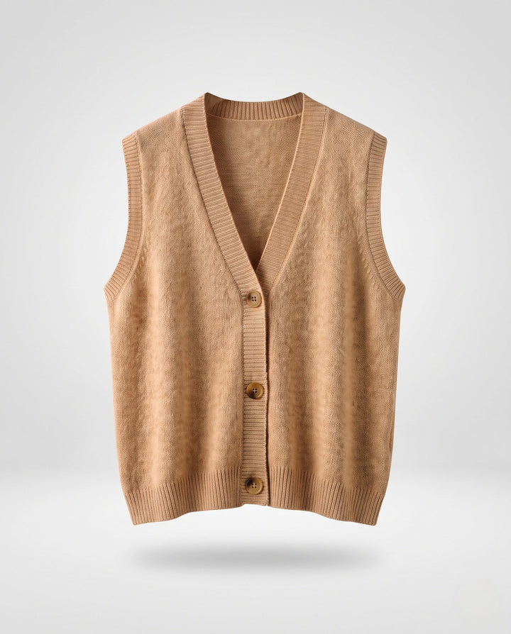 Damskie Sleeveless Mieszanka myłny Dzianina Kamizelka z V-Neck i Listwa guzikowa