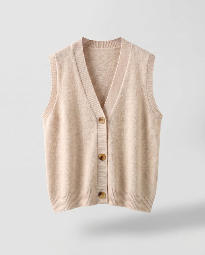 Damskie Sleeveless Mieszanka myłny Dzianina Kamizelka z V-Neck i Listwa guzikowa