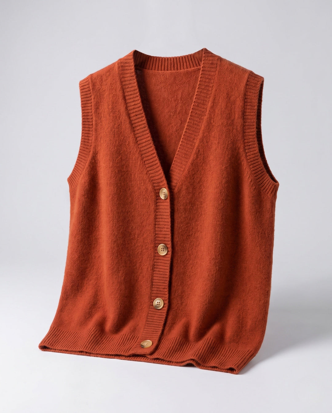 Damskie Sleeveless Mieszanka myłny Dzianina Kamizelka z V-Neck i Listwa guzikowa