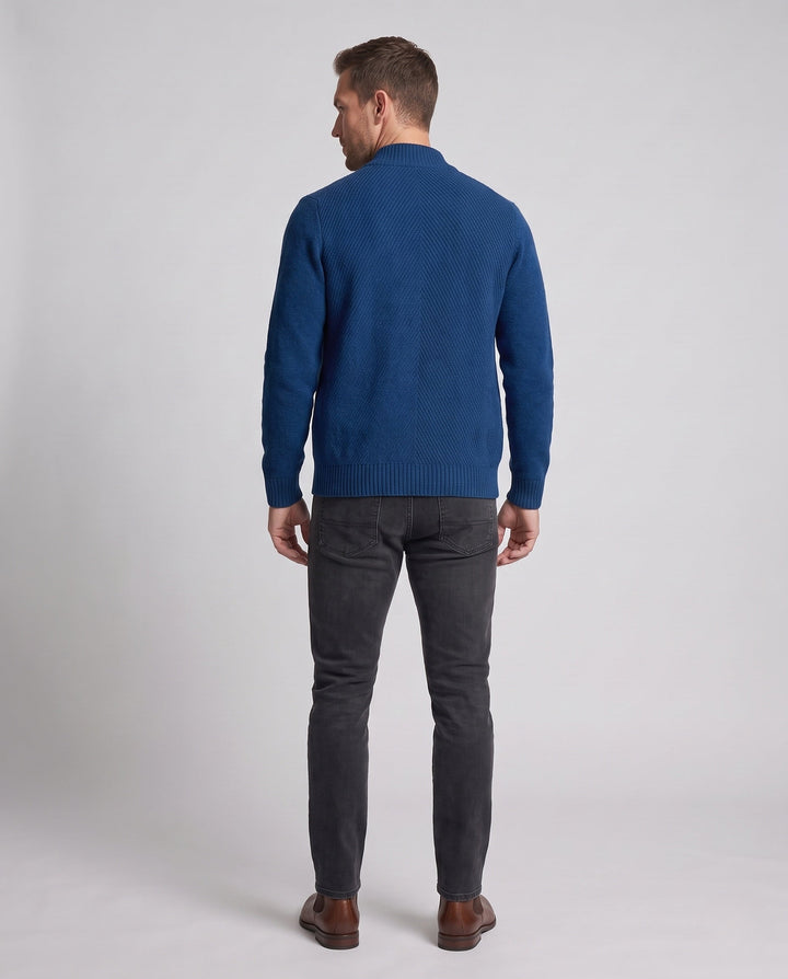 Męski fine knit zamek kurtka z kołnierz ze stójką, prążkowane mankiety, i diagonally textured surface