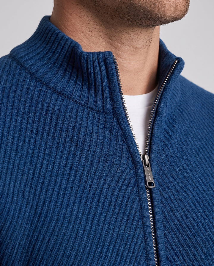 Męski fine knit zamek kurtka z kołnierz ze stójką, prążkowane mankiety, i diagonally textured surface
