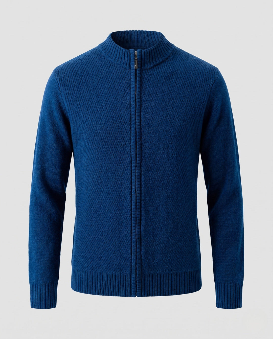 Męski fine knit zamek kurtka z kołnierz ze stójką, prążkowane mankiety, i diagonally textured surface