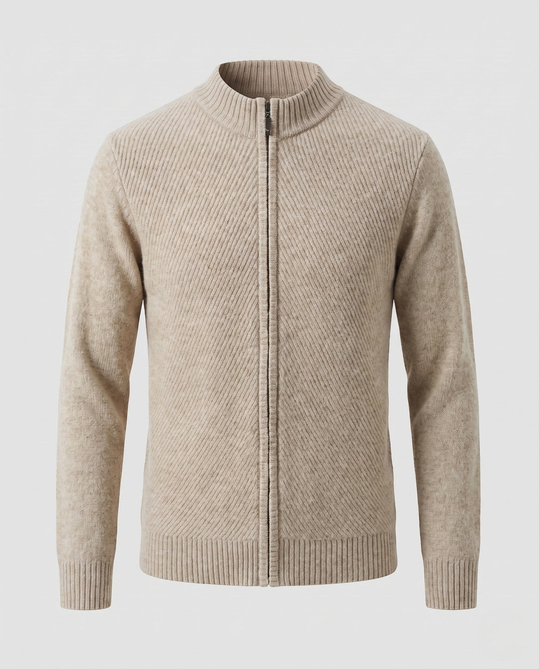 Męski fine knit zamek kurtka z kołnierz ze stójką, prążkowane mankiety, i diagonally textured surface