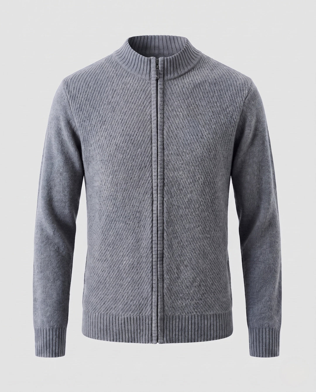 Męski fine knit zamek kurtka z kołnierz ze stójką, prążkowane mankiety, i diagonally textured surface