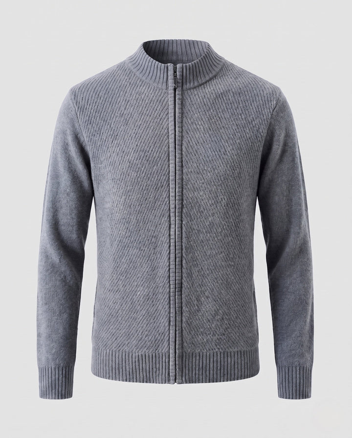 Męski fine knit zamek kurtka z kołnierz ze stójką, prążkowane mankiety, i diagonally textured surface