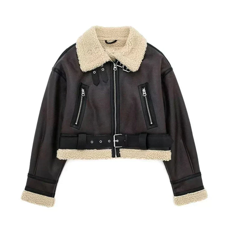 Sheepskw kurtka - krótka Model - oversize Fit - ciepła wełna Lwwg - zamkiem zapięcie