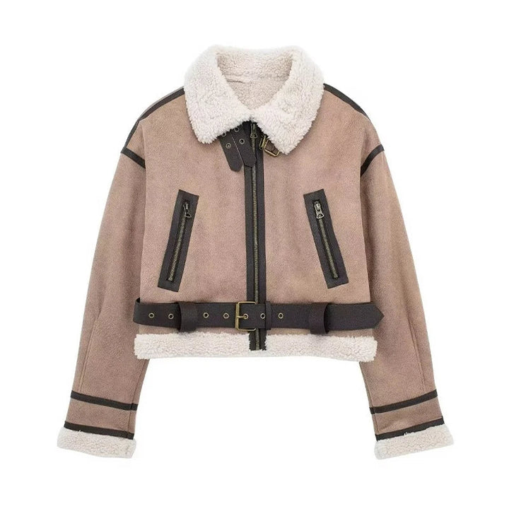 Sheepskw kurtka - krótka Model - oversize Fit - ciepła wełna Lwwg - zamkiem zapięcie