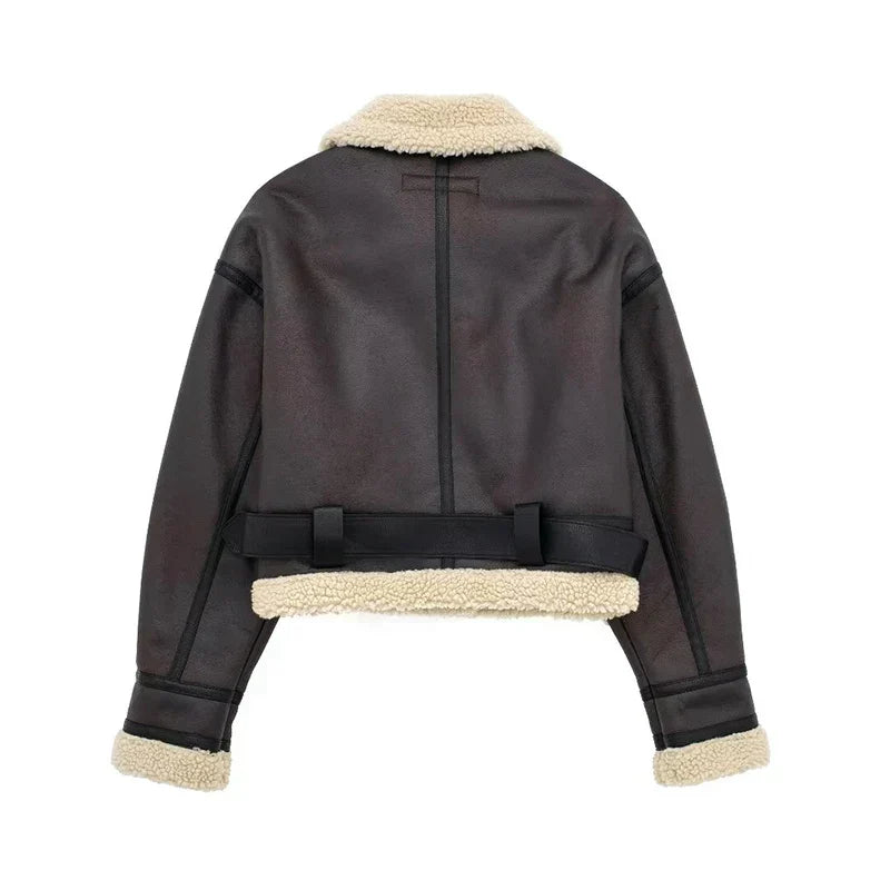 Sheepskw kurtka - krótka Model - oversize Fit - ciepła wełna Lwwg - zamkiem zapięcie