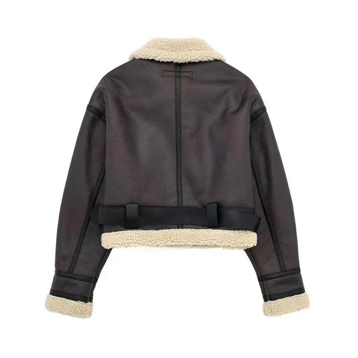 Sheepskw kurtka - krótka Model - oversize Fit - ciepła wełna Lwwg - zamkiem zapięcie