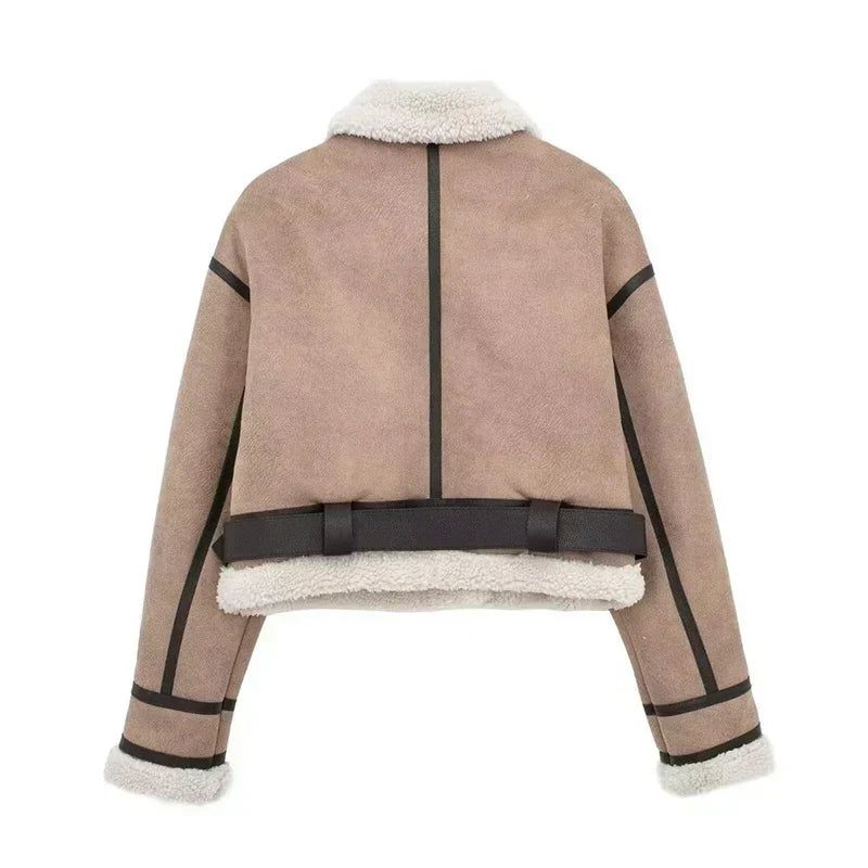 Sheepskw kurtka - krótka Model - oversize Fit - ciepła wełna Lwwg - zamkiem zapięcie