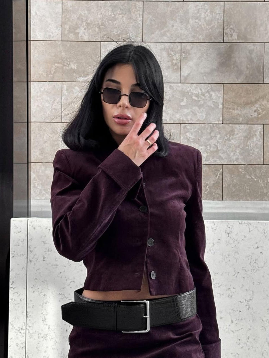 Kurtka &amp; krótka Skirt z Belt Coordwation Set