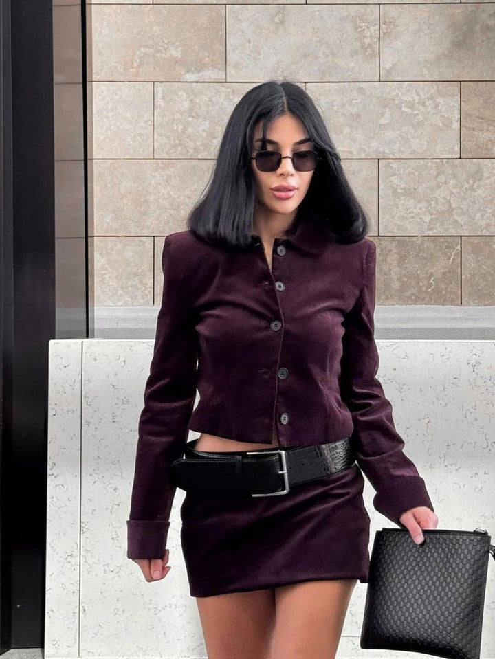Kurtka &amp; krótka Skirt z Belt Coordwation Set