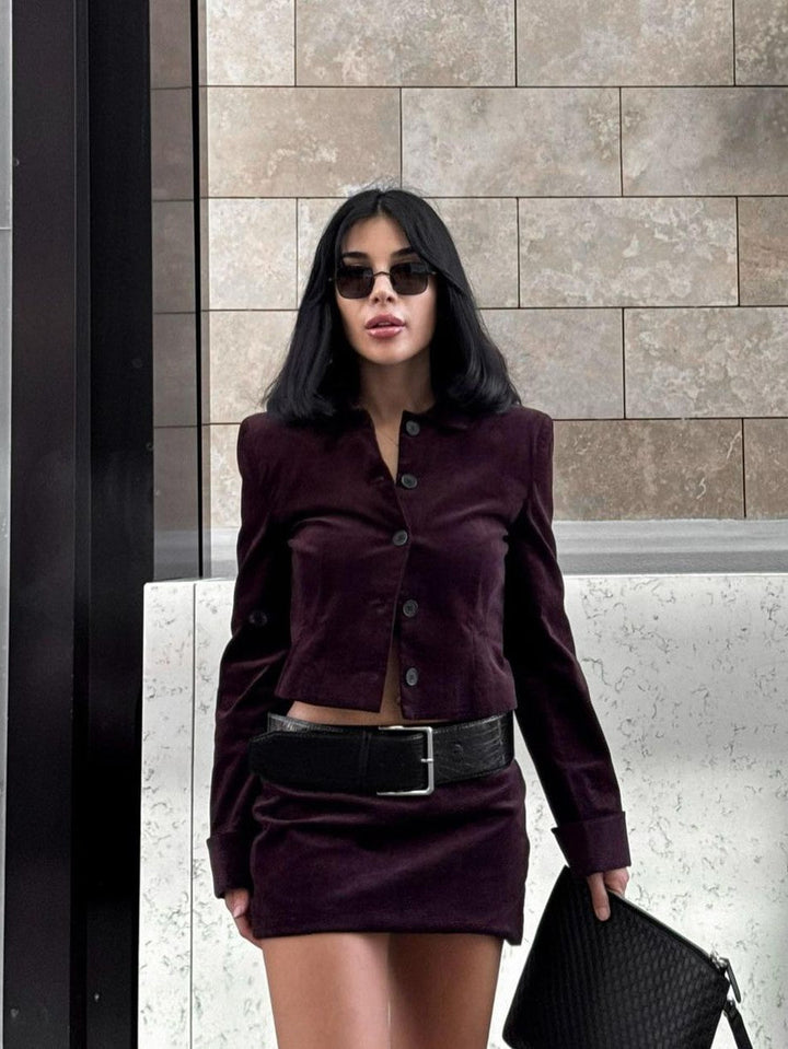 Kurtka &amp; krótka Skirt z Belt Coordwation Set