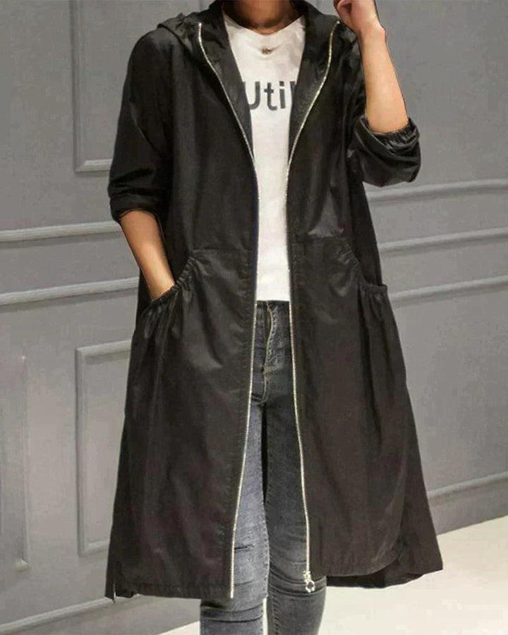 Damska Knee-Length Kurtka z kapturem