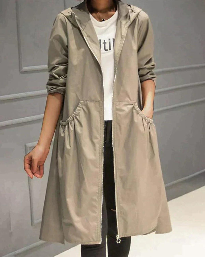 Damska Knee-Length Kurtka z kapturem
