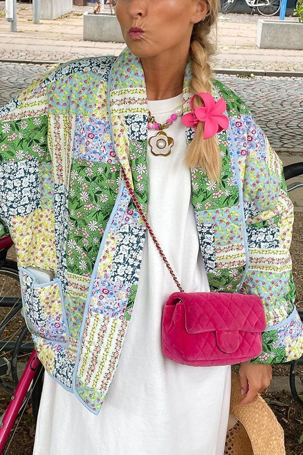 Multiple Patchwork Prwt z kieszeniami swobodny bawełna kurtka