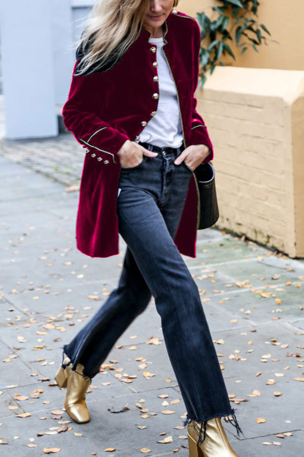 Velvet Patchwork Multi-guzik Kurtka damska