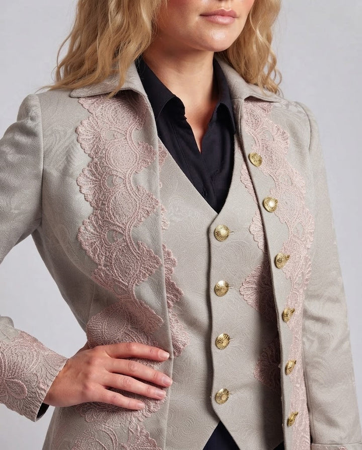 Damska elegancka Lumaza kurtka z Opulent Lace EmbellishMęskats Lumaza