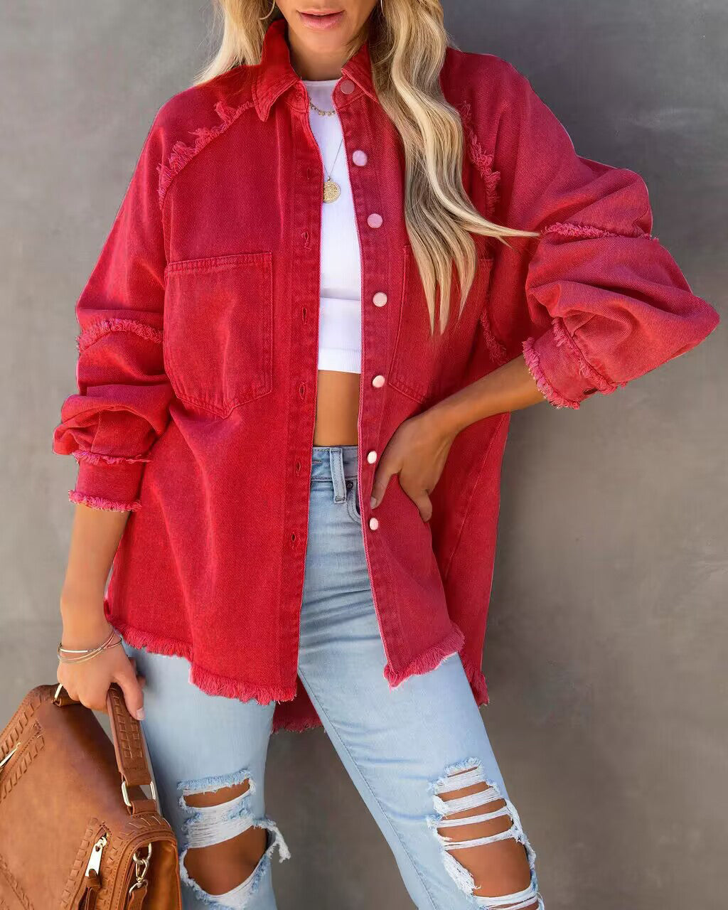 Edge Patchwork kieszenią denim kurtka