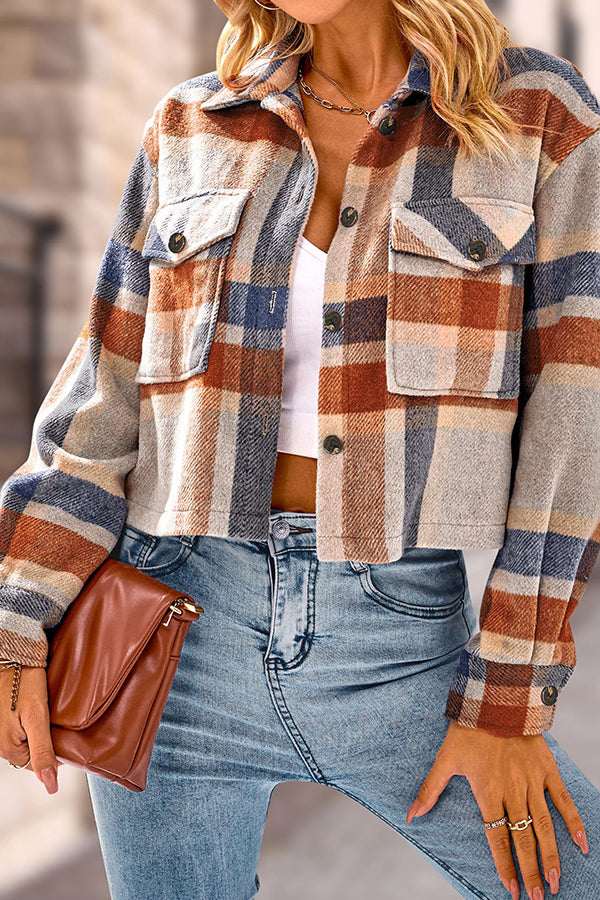 Kieszenią moda casualowo krótsza Damska Checkered kurtka