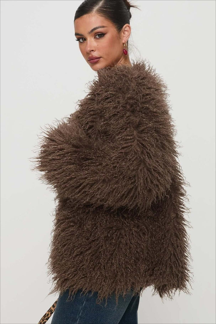 Fluffy Brązowy imitacja Fur oversize kurtka