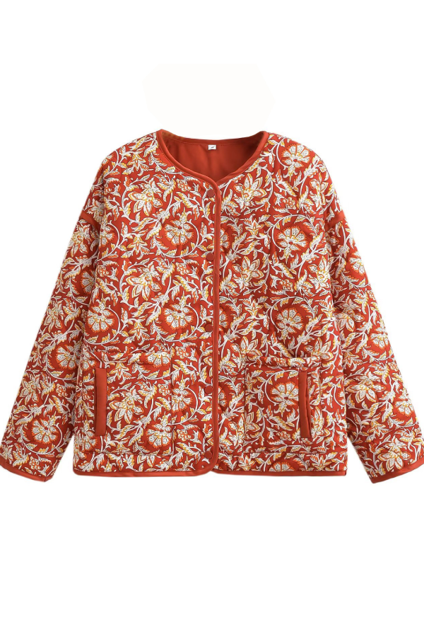 Neck Floral Prwt Loose pikowana bawełna kurtka