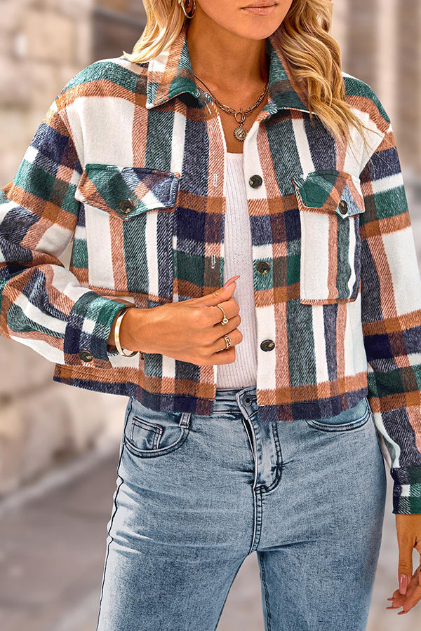 Kieszenią moda casualowo krótsza Damska Checkered kurtka