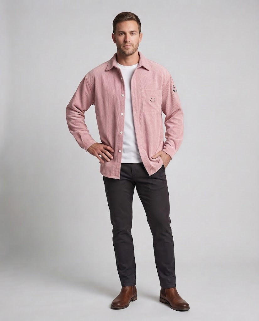 Męski Casual Sztruks Kurtka z Casual Design i Smiley Detal