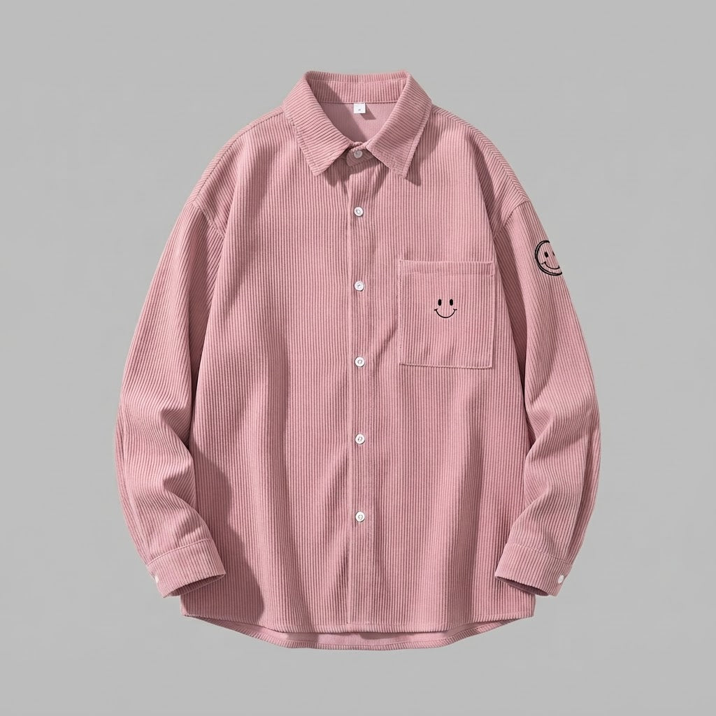 Męski Casual Sztruks Kurtka z Casual Design i Smiley Detal