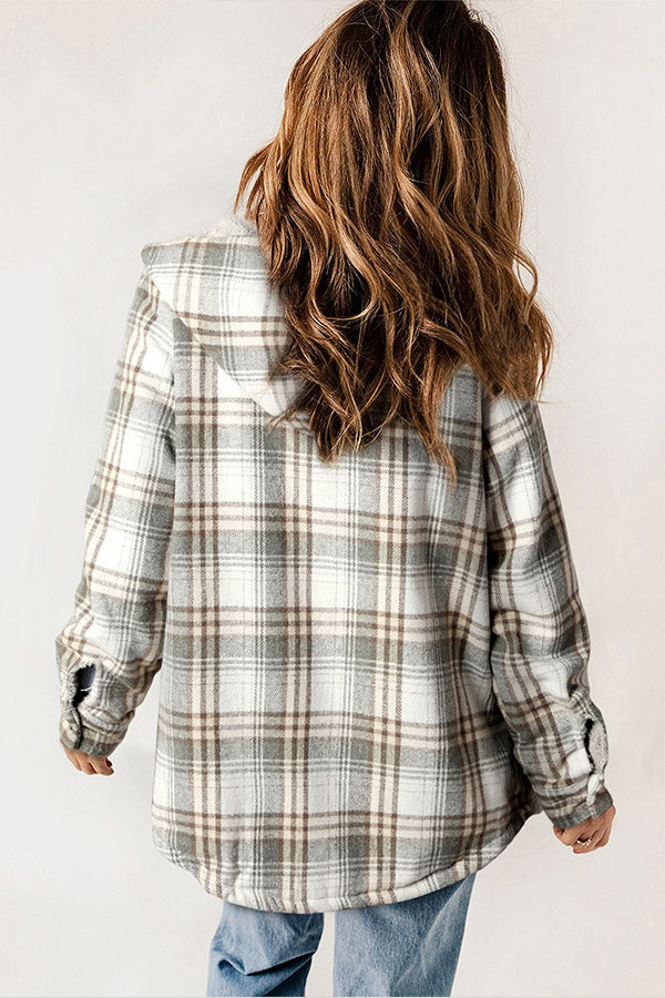 Guzik Sherpa Lined Z kapturem Flannel Kurtka