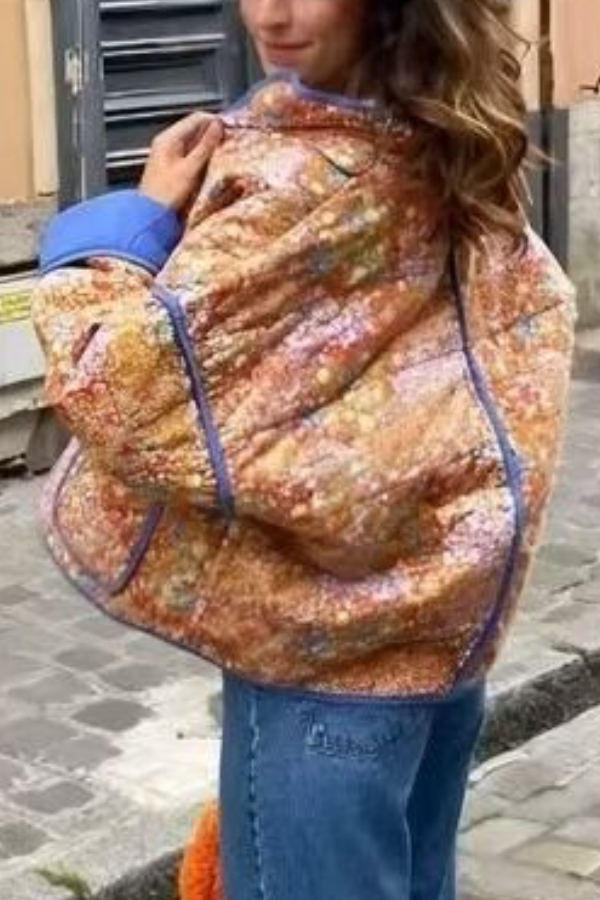 Colorblock Large Bag stójką pikowana kurtka z bawełna